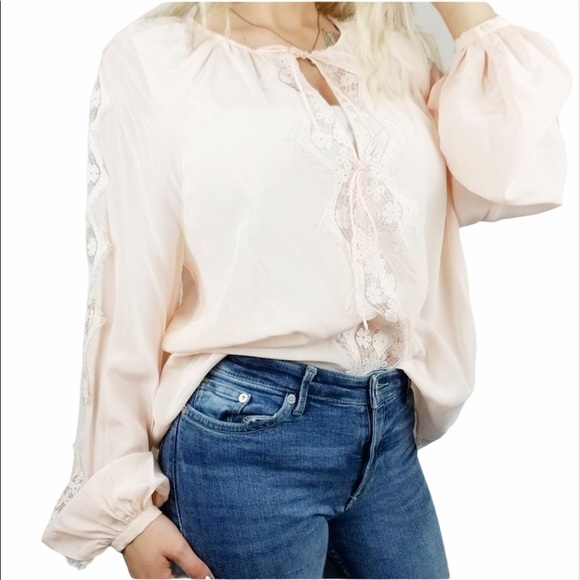 Joie Bernabas Lace Trim Blouse 100% Silk Large - Picture 4 of 9